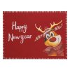 Karácsonyi Piros Filc Tányéralátét Mosolygó Rénszarvassal "Happy New Year" 40x30 cm