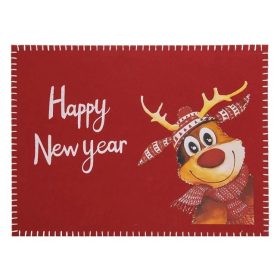   Karácsonyi Piros Filc Tányéralátét Mosolygó Rénszarvassal "Happy New Year" 40x30 cm
