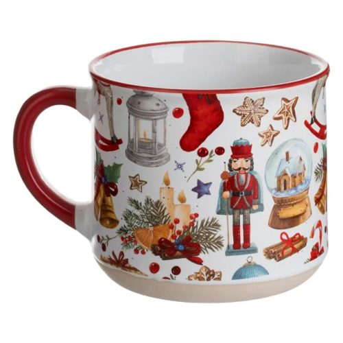 Karácsonyi Fehér Matt Kerámia Bögre Játékokkal és Diótörő Figurákkal 440 ml