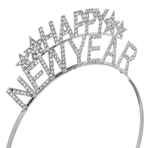 Ezüst Hajkorona Csillagokkal, Strasszos „Happy New Year”