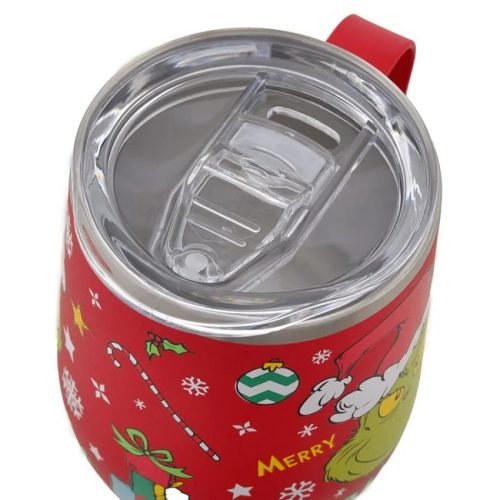 Grinches karácsonyi piros fém termoszpohár átlátszó fedéllel, 350 ml