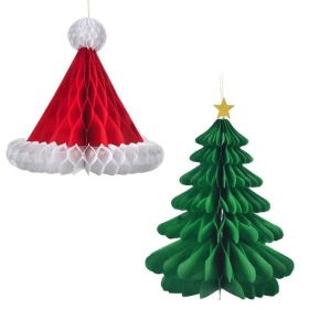   Karácsonyi függő díszek szett, fa és Mikulás sapka, 30 cm – 2 db