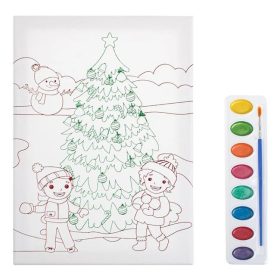   Karácsonyi Színező Készlet A4 Vászonnal – Fenyőfa és Gyerekek & Akvarell – 3 db