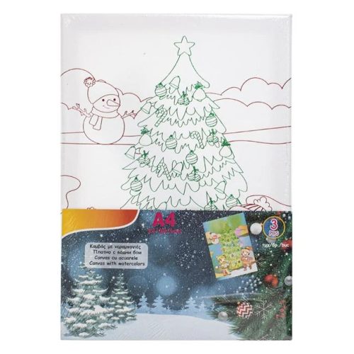 Karácsonyi Színező Készlet A4 Vászonnal – Fenyőfa és Gyerekek & Akvarell – 3 db