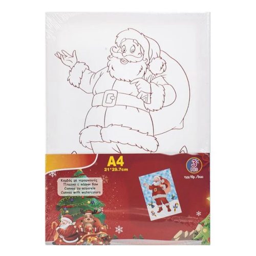 Karácsonyi Színező Készlet A4 Vászonnal – Mikulás & Akvarell – 3 db