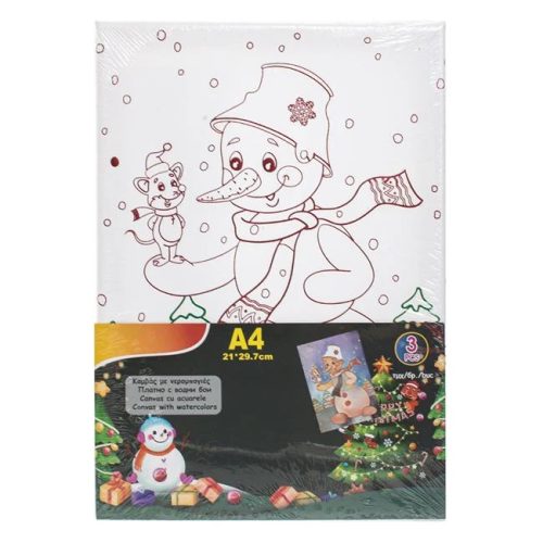 Karácsonyi Színező Készlet A4 Vászonnal – Hóember & Akvarell – 3 db