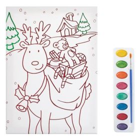   Karácsonyi Színező Készlet A4 Vászonnal – Ajándékos Rénszarvas & Akvarell – 3 db