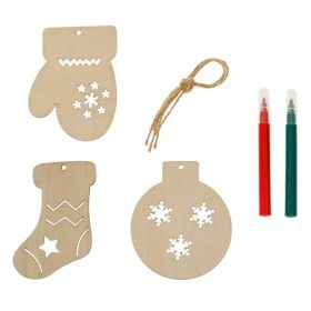   Karácsonyi Kreatív Készlet – Fa Díszek Filctollakkal – 3 db