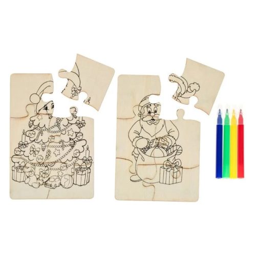 Karácsonyi Kreatív Készlet – Fa Puzzle Filctollakkal (6 db)