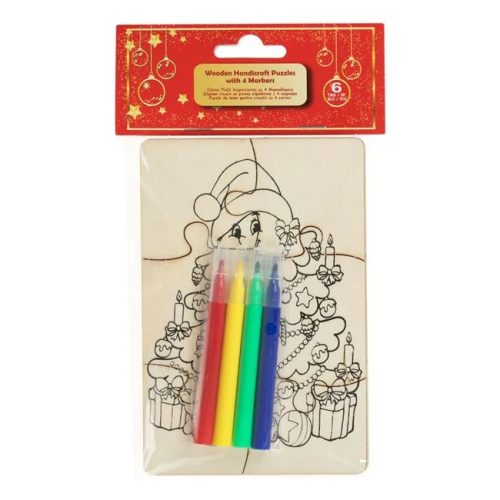 Karácsonyi Kreatív Készlet – Fa Puzzle Filctollakkal (6 db)