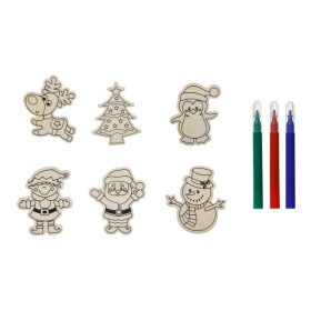   Karácsonyi Kreatív Készlet – Fa Figurák Mágnessel & Filctollakkal (6 db)