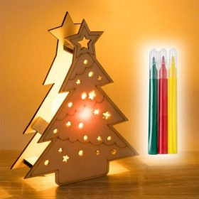   Karácsonyi Kreatív Készlet – Fa Karácsonyfa Világgal & 3 Filctoll (12x15 cm)