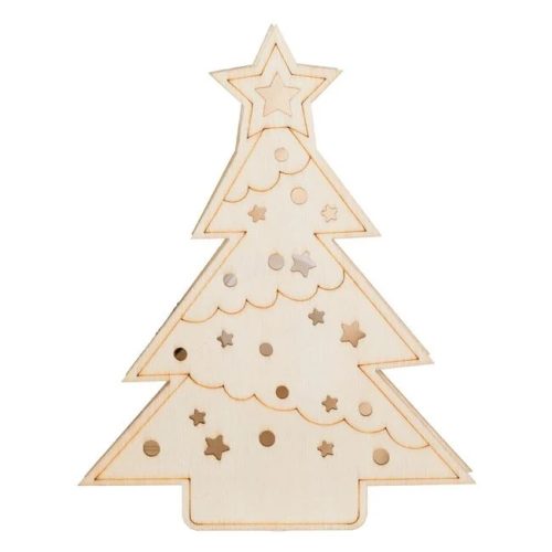 Karácsonyi Kreatív Készlet – Fa Karácsonyfa Világgal & 3 Filctoll (12x15 cm)