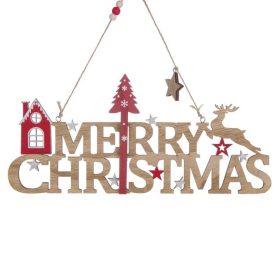   Karácsonyi fa függő dekoráció piros ház „Merry Christmas” felirattal – 29 cm
