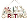 Karácsonyi fa dekoráció – Függő dísztábla „CHRISTMAS” – Mikulás szánnal és szarvasokkal