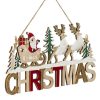 Karácsonyi fa dekoráció – Függő dísztábla „CHRISTMAS” – Mikulás szánnal és szarvasokkal