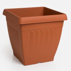   Négyzet alakú műanyag virágcserép, terrakotta - 25,5x25,5x24 cm - 9,58L