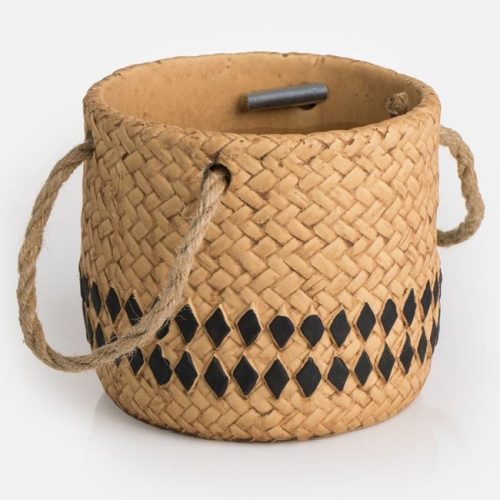 Bézs Kerámia Kaspó Kötél Fogantyúval Ø13,5x12,3cm - 0,9L