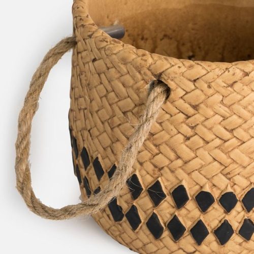 Bézs Kerámia Kaspó Kötél Fogantyúval Ø13,5x12,3cm - 0,9L