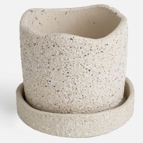   Bézs Kerámia Kaspó Alátéttel, Hullámos Szegéllyel - 18,2x15,6 cm