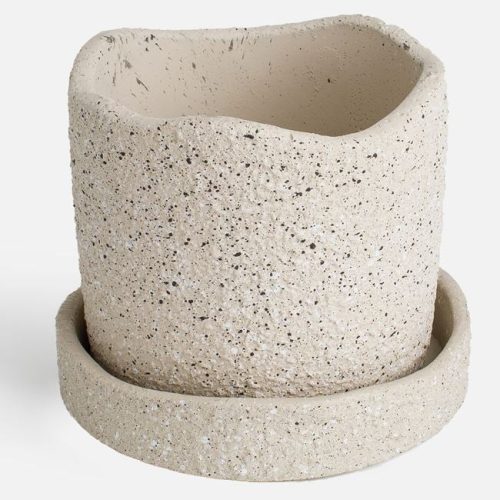 Bézs Kerámia Kaspó Alátéttel, Hullámos Szegéllyel - 18,2x15,6 cm