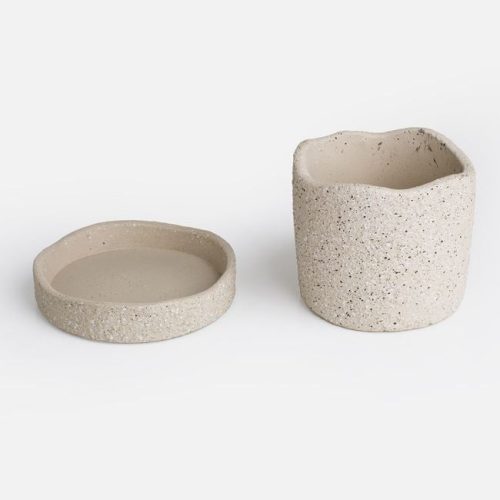 Bézs Kerámia Kaspó Alátéttel, Hullámos Szegéllyel - 18,2x15,6 cm