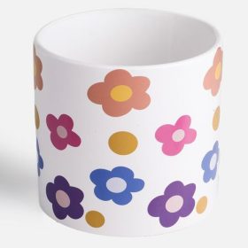   Fehér Kerámia Kaspó Színes Virágmintával Ø13,5x13cm - 1,3L