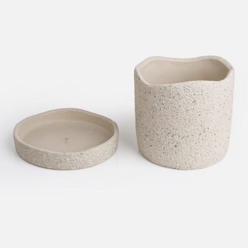 Kerámia Kaspó Alátéttel, Krém Színű - Ø12,6x10,9cm - 0,6L