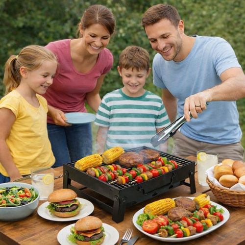 Hordozható és összecsukható asztali faszenes grill, 35,5x27 cm