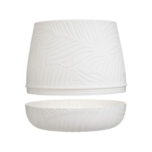 Műanyag Fehér Virágcserép Dombornyomott Mintával és Beépített Alátéttel Ø21,1x18cm