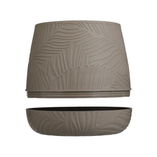 Mokka Színű Műanyag Virágcserép Mintázattal és Beépített Alátéttel Ø21,1x18cm - 2L