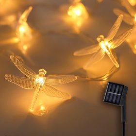   Napelemes Szitakötő Fényfüzér, Meleg Fehér Fényű Kültéri és Beltéri Dekorfény – 2,6m, 15 LED