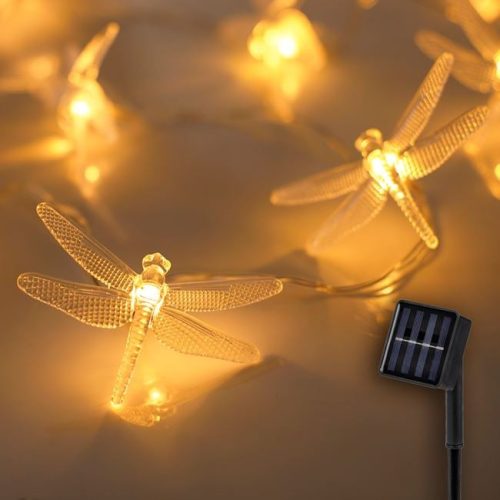 Napelemes Szitakötő Fényfüzér, Meleg Fehér Fényű Kültéri és Beltéri Dekorfény – 2,6m, 15 LED