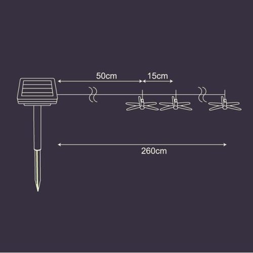 Napelemes Szitakötő Fényfüzér, Meleg Fehér Fényű Kültéri és Beltéri Dekorfény – 2,6m, 15 LED