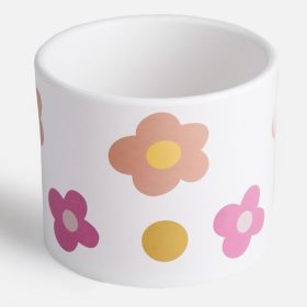   Fehér Kerámia Kaspó Színes Virágmintával – Ø10,5x8,5cm - 0,43L