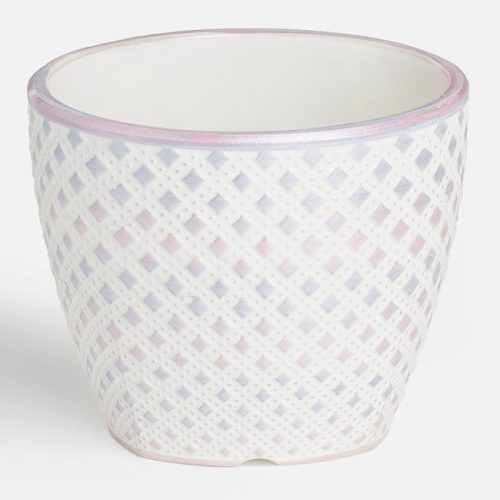 Lila-Fehér Kerámia Kaspó Rombusz Mintával - 10x8 cm