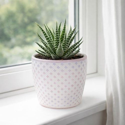 Lila-Fehér Kerámia Kaspó Rombusz Mintával - 10x8 cm