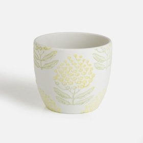 Fehér virágmintás kaspó, 14x12 cm