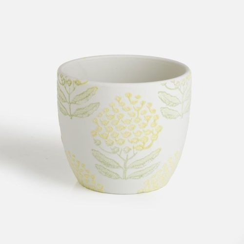 Fehér virágmintás kaspó, 14x12 cm