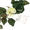 Dekoratív zöld leveles füzér fehér virágokkal és elemes fényfüzérrel, 1.8m