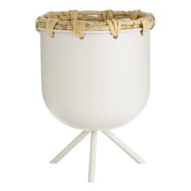   Ecru Fémes Kaspó Lábakkal és Font Mintával Ø18x24.5cm - 2.5L