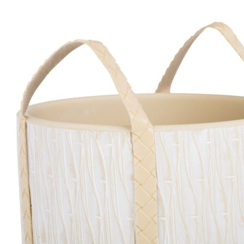 Ecru Bézs Kerámia Kaspó Dombornyomott Mintával és Fogantyúkkal - Ø17x15cm