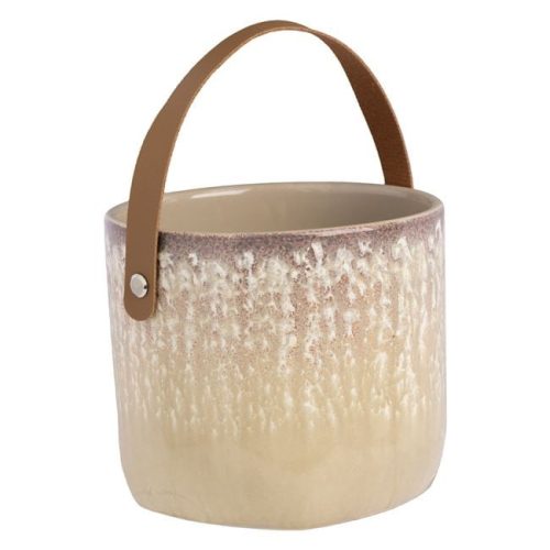 Bézs Kerámia Kaspó Barna Fogantyúval Ø17x15cm - 2.8L