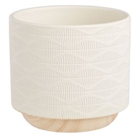   Ecru Kerámia Kaspó Dombornyomott Mintával Ø14x14cm - 1.3L