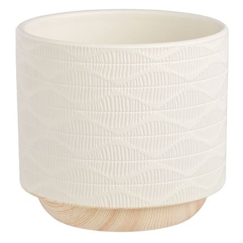 Ecru Kerámia Kaspó Dombornyomott Mintával Ø14x14cm - 1.3L