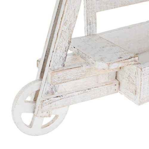 Dekoratív Fehér Koptatott Fa Virágtartó Tároló, Talicska Design - 38x16x36cm