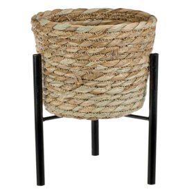 Szalma Kaspó Fekete Fém Állvánnyal Ø15x19.5cm