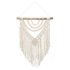Ecru Pamut Makramé Fali Dekoráció Rojtokkal, 53x65 cm