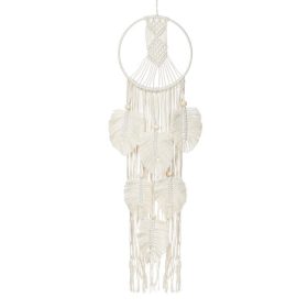   Kerek Bézs Makramé Fali Dekoráció Rojtokkal és Levél Mintával Ø25x100cm