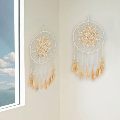 Dekoratív Krém Színű Álomfogó – Virágos Díszítéssel és Fagyöngyökkel Ø30x70cm